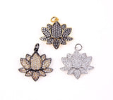 24K Gold Filled Black & Gold 2 Tone LOTUS Pendant, CZ Micro Pave Lotus Pendant, Pave Lotus Flower Charm, 21x24mm CP089