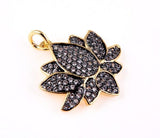 24K Gold Filled Black & Gold 2 Tone LOTUS Pendant, CZ Micro Pave Lotus Pendant, Pave Lotus Flower Charm, 21x24mm CP089