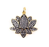 24K Gold Filled Black & Gold 2 Tone LOTUS Pendant, CZ Micro Pave Lotus Pendant, Pave Lotus Flower Charm, 21x24mm CP089