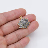 24K Gold Filled Black & Gold 2 Tone LOTUS Pendant, CZ Micro Pave Lotus Pendant, Pave Lotus Flower Charm, 21x24mm CP089