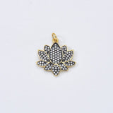 24K Gold Filled Black & Gold 2 Tone LOTUS Pendant, CZ Micro Pave Lotus Pendant, Pave Lotus Flower Charm, 21x24mm CP089