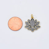 24K Gold Filled Black & Gold 2 Tone LOTUS Pendant, CZ Micro Pave Lotus Pendant, Pave Lotus Flower Charm, 21x24mm CP089