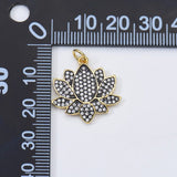 24K Gold Filled Black & Gold 2 Tone LOTUS Pendant, CZ Micro Pave Lotus Pendant, Pave Lotus Flower Charm, 21x24mm CP089