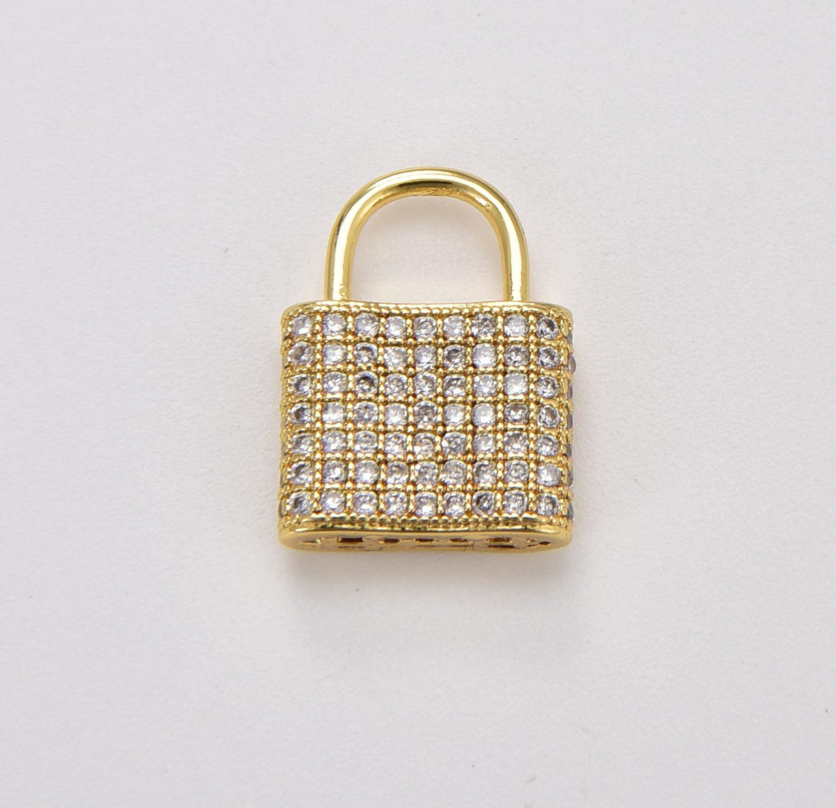 24K Gold Filled Padlock Cubic Zirconia Micro Pave Charm Pendant, Lock Charm, Padlock Necklace, Padlock Charm, Charm Necklace, 17x12mm, CP1000