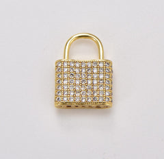 24K Gold Filled Padlock Cubic Zirconia Micro Pave Charm Pendant, Lock Charm, Padlock Necklace, Padlock Charm, Charm Necklace, 17x12mm, CP1000