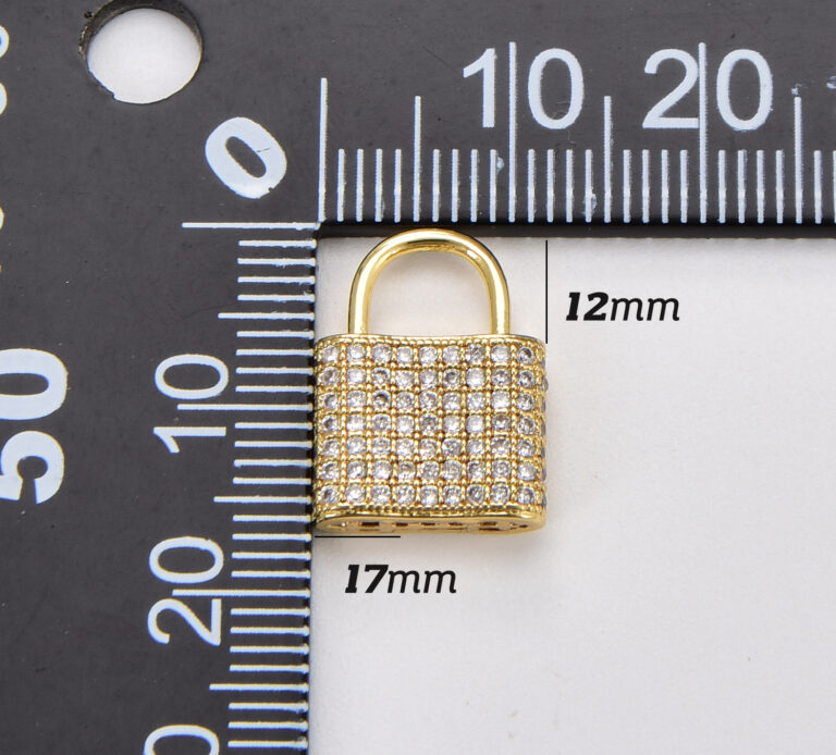 24K Gold Filled Padlock Cubic Zirconia Micro Pave Charm Pendant, Lock Charm, Padlock Necklace, Padlock Charm, Charm Necklace, 17x12mm, CP1000