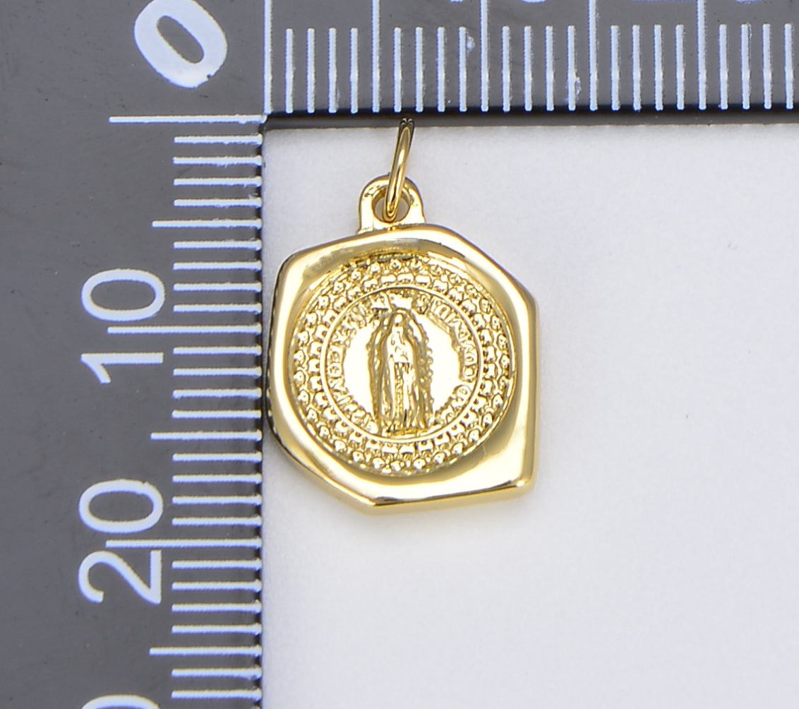 Dainty 18K Gold Virgin Mary Pendant Necklace Micro Pave Virgen de Guadalupe Medallion for Necklace Religious Jewelry 15x12mm, CP1001