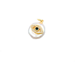 18K Gold Evil Eye Charm Pendant, Colored CZ Micro Pave Evil Eye Pearl Pendant, Pearl Evil Eye Necklace Charm, 18x13mm, CP1007