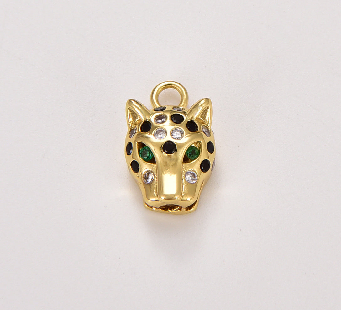 18K Gold Panther Colored CZ Micro Pave Charm Pendant, Panther Charm, Animal Charms, Panther Bracelet, Cubic Zirconia, 16x10mm, CP1012