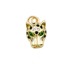 18K Gold Panther Colored CZ Micro Pave Charm Pendant, Panther Charm, Animal Charms, Panther Bracelet, Cubic Zirconia, 16x10mm, CP1012