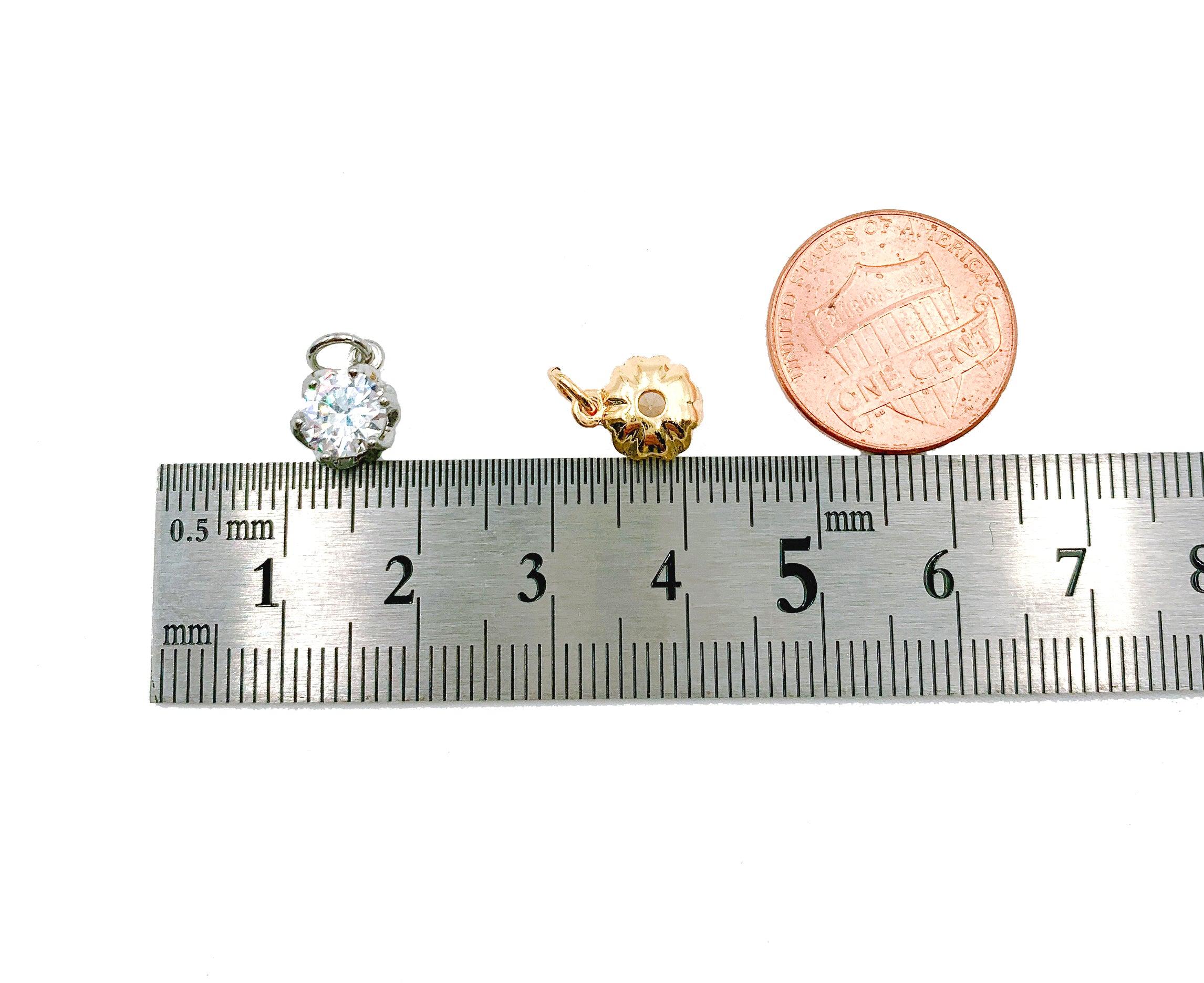 Diamond CZ Charm Pendant, 24K Gold CZ Micro Pave Round Dangle Charm, Pave Charm Bracelet, Gold Cz Charm, 4MM,8MM , CP1015