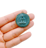 Patina Carved Sitting Buddha 18K Gold Charm Pendant, Buddha Charm, Buddha Pendant, Buddha Necklace, Protection Charm, 29mm, CP1020