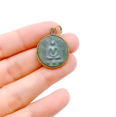 Patina Carved Sitting Buddha, Meditation 18K Gold Charm Pendant, Buddha Charm, Buddha Pendant, Buddha Necklace, 21mm, CP1023