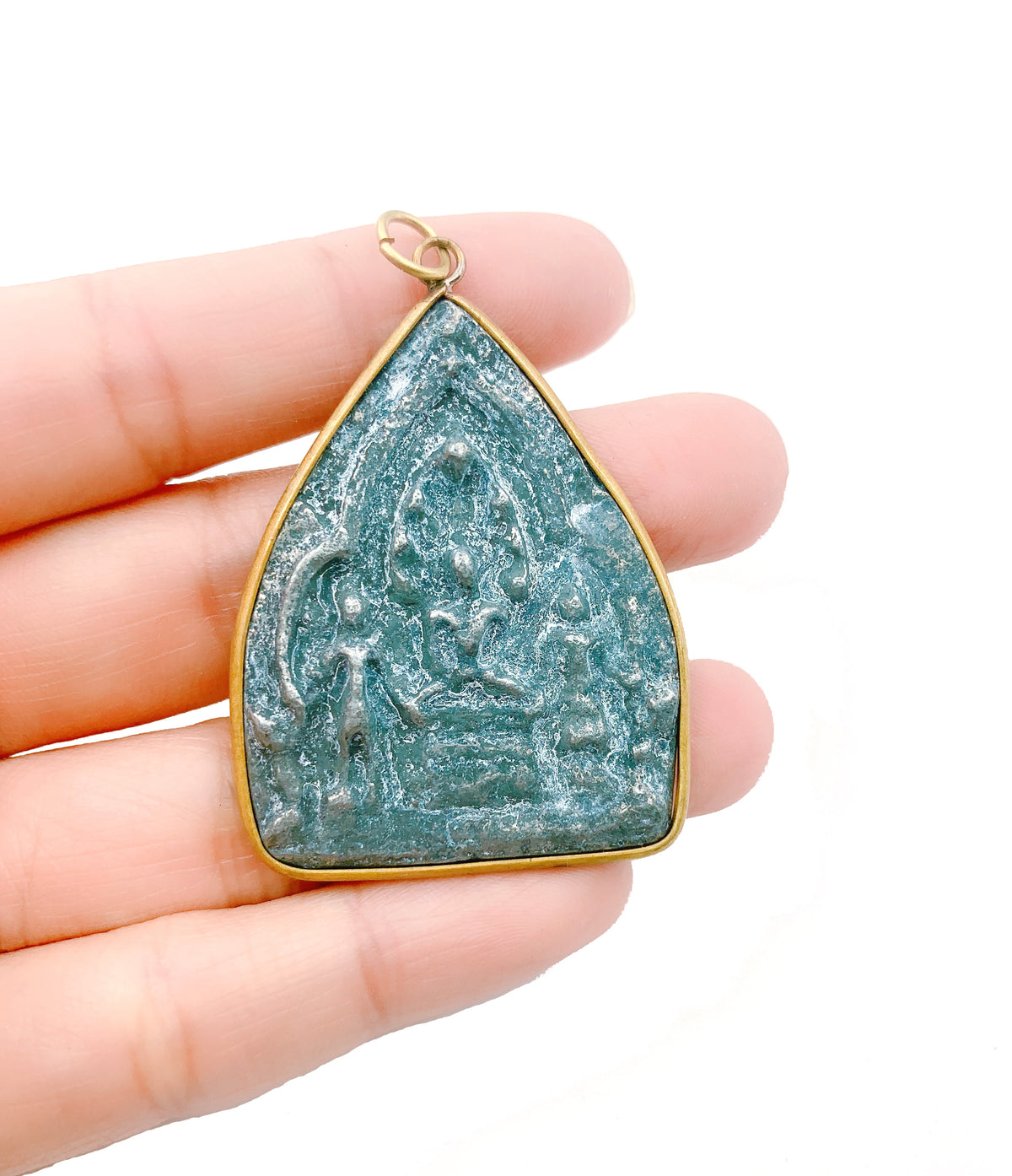 Patina Carved Pentagon Shape Buddha 18K Gold Charm Pendant, Buddha Charm, Buddha Pendant, Buddha Necklace, 38mm, CP1024