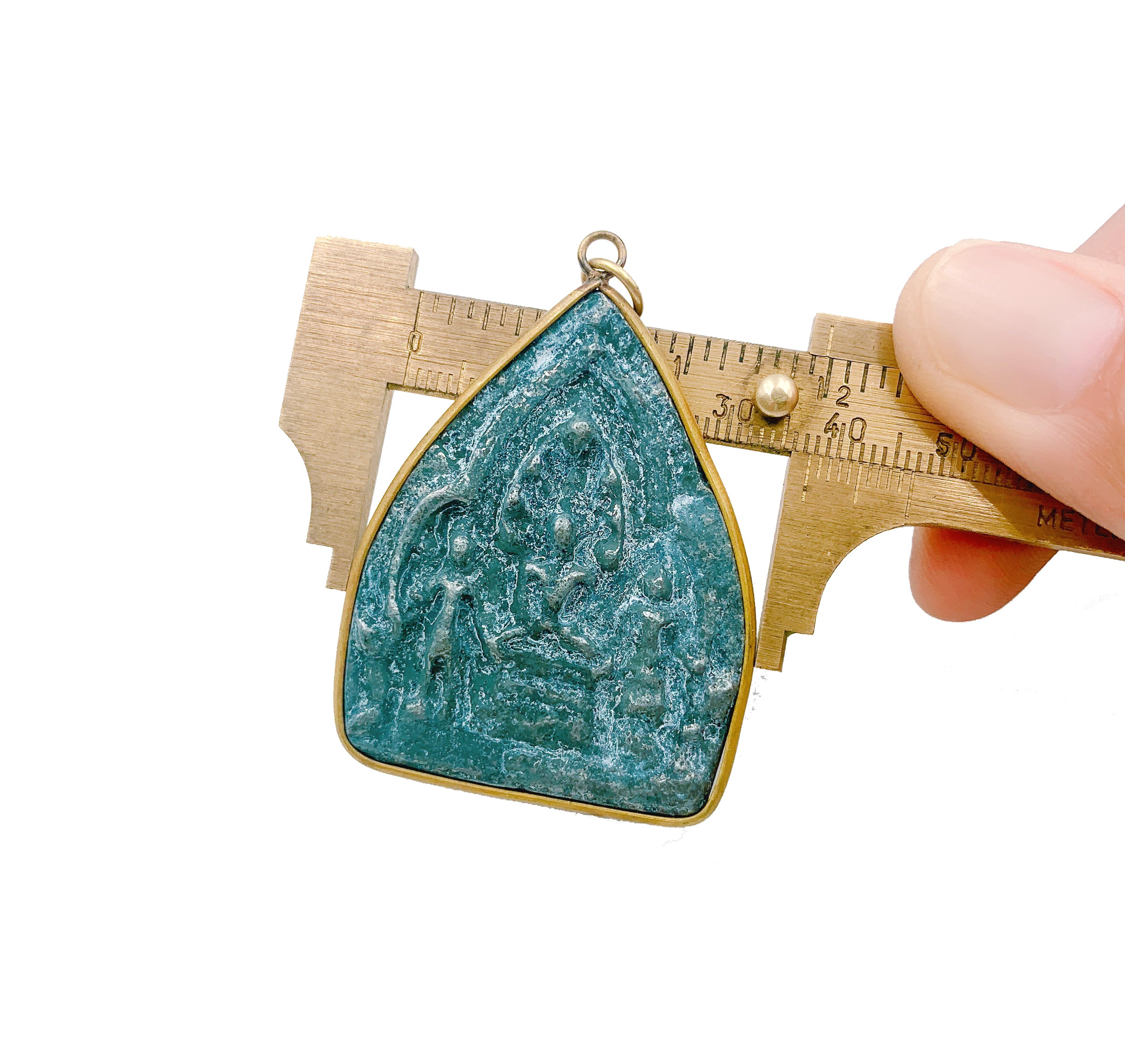 Patina Carved Pentagon Shape Buddha 18K Gold Charm Pendant, Buddha Charm, Buddha Pendant, Buddha Necklace, 38mm, CP1024