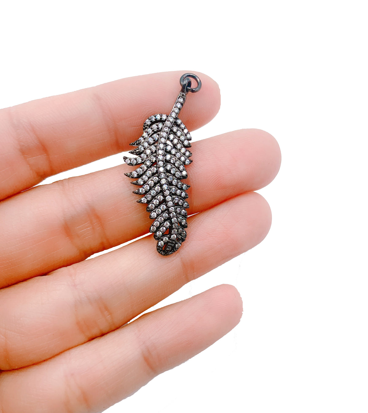 Leaf Branch CZ Micro Pave Charm Pendant, Leaf Charm, Leaf Pendant, Leaf Branch Charms, Cubic Zirconia, Charm, 38x15mm, CP1028