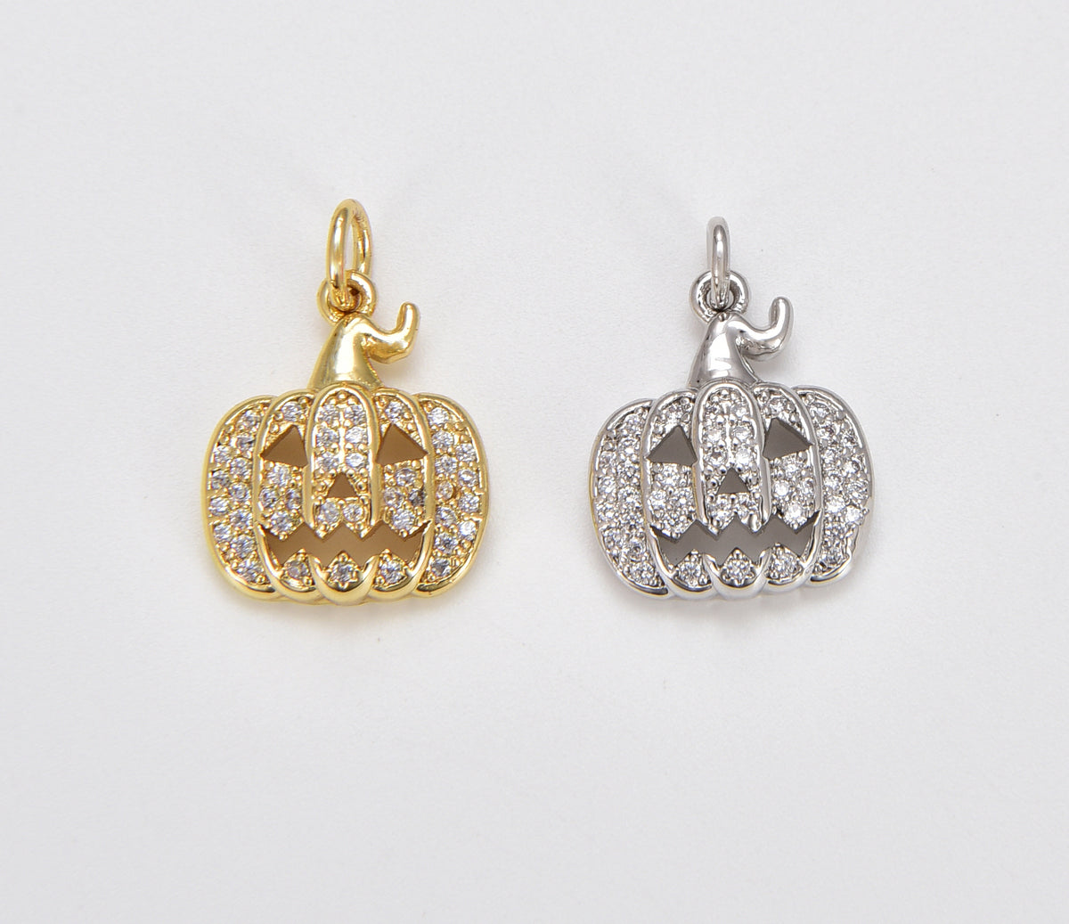 Halloween Pumpkin 18K Gold Charm Pendant CZ Micro Pave, Jack O Lantern Charm, Pumpkin Charm, Halloween Charm, 15x13mm, CP1032