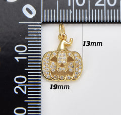 Halloween Pumpkin 18K Gold Charm Pendant CZ Micro Pave, Jack O Lantern Charm, Pumpkin Charm, Halloween Charm, 15x13mm, CP1032