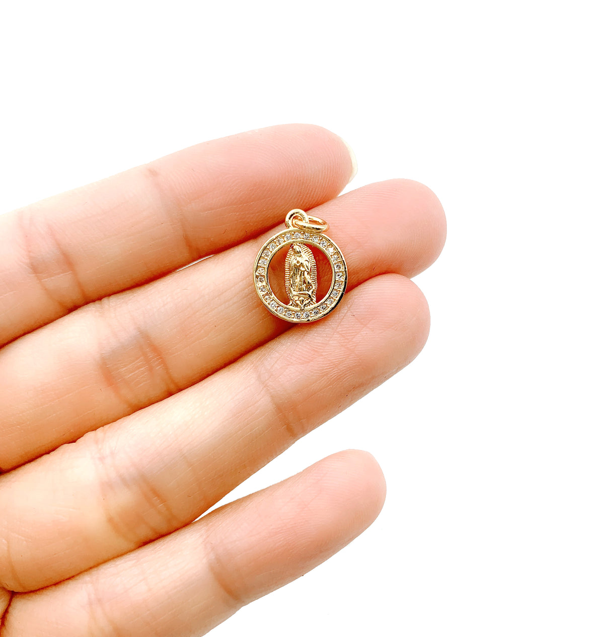 Virgin Mary CZ Micro Pave Charm Pendant, Virgin Mary Charm, Virgin Of Guadalupe, Virgin Mary Necklace, Cubic Zirconia, 15x13mm, CP1034