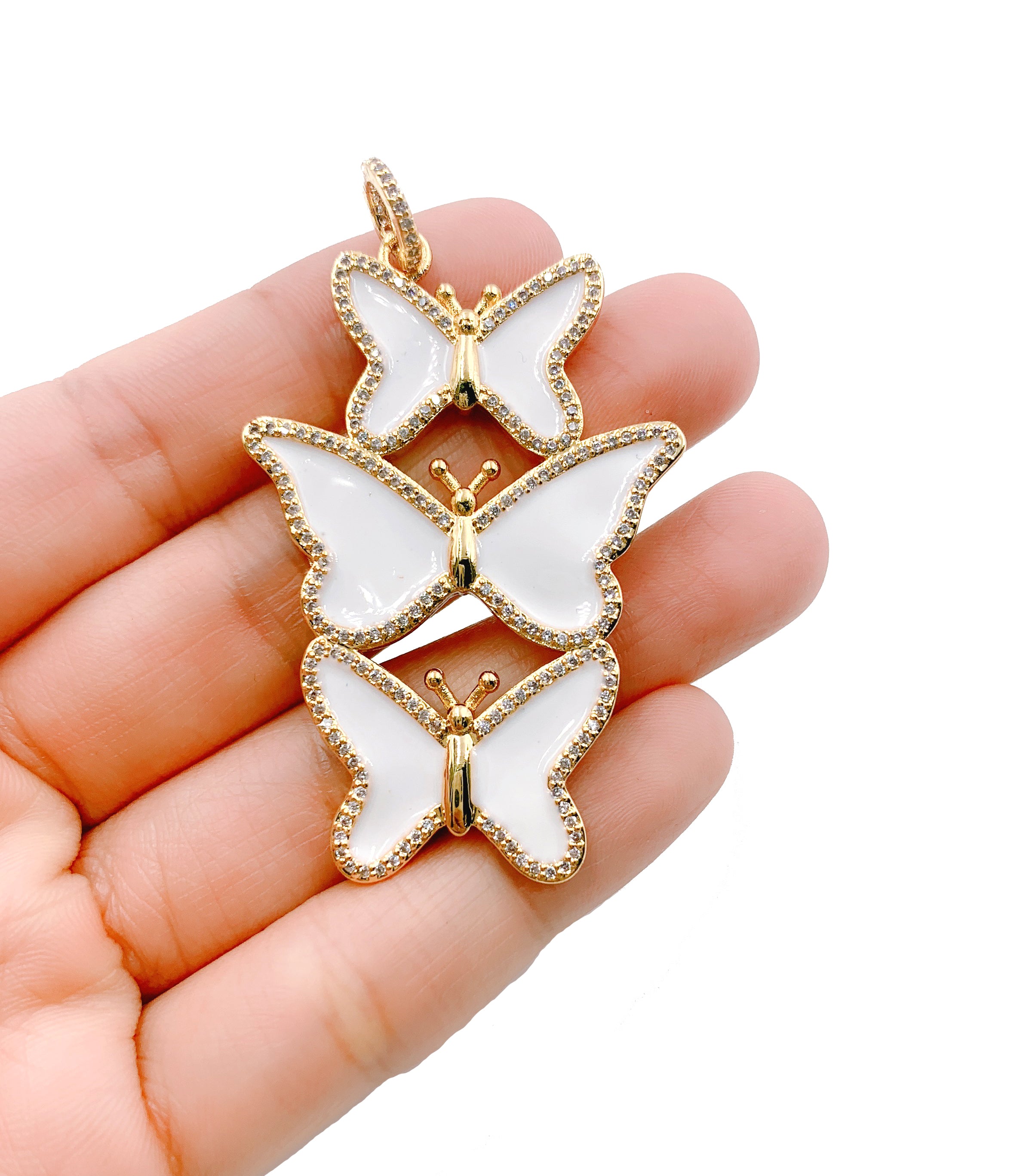 18K Gold Enamel Butterfly Charm, Monarch Butterfly Pendant DIY Cubic Zirconia Necklace Pendant Charm for Jewelry Making, CP1040