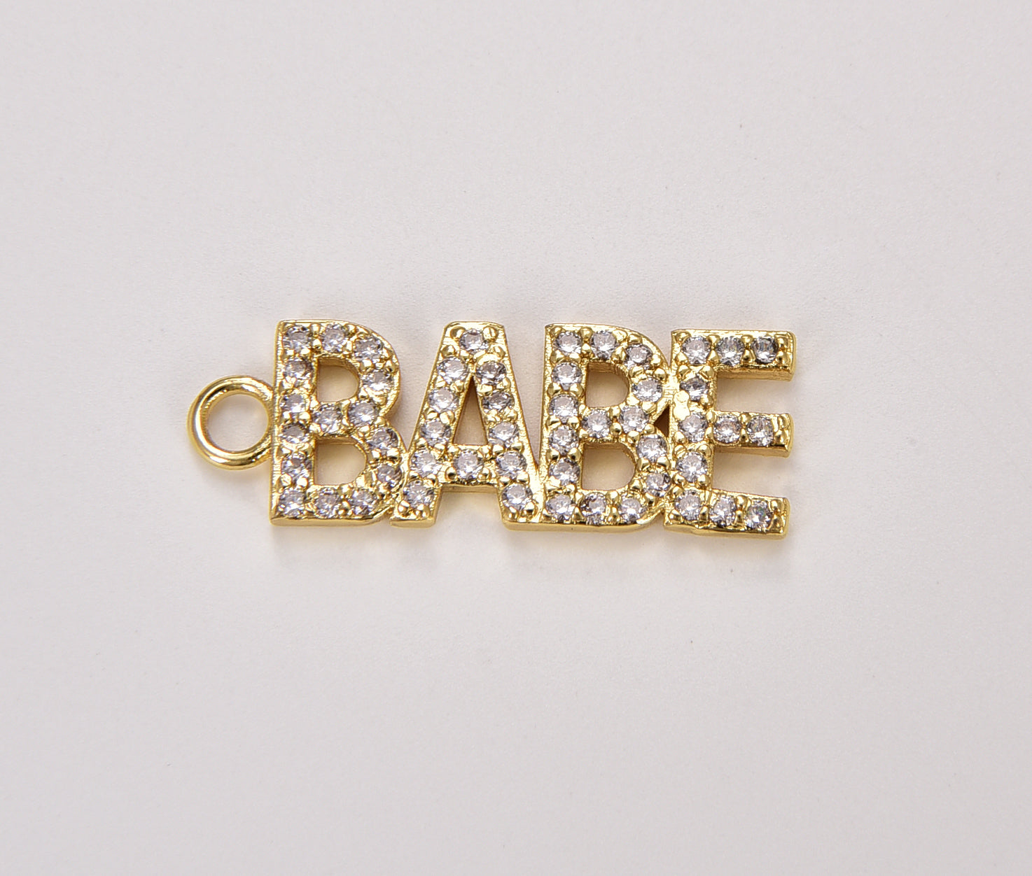 Babe CZ Micro Pave Charm Pendant, Gold Babe Charm, Couple Charm, Charm Bracelet, Charm Necklace, Cubic Zirconia, 29x10mm, CP1043