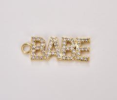 Babe CZ Micro Pave Charm Pendant, Gold Babe Charm, Couple Charm, Charm Bracelet, Charm Necklace, Cubic Zirconia, 29x10mm, CP1043