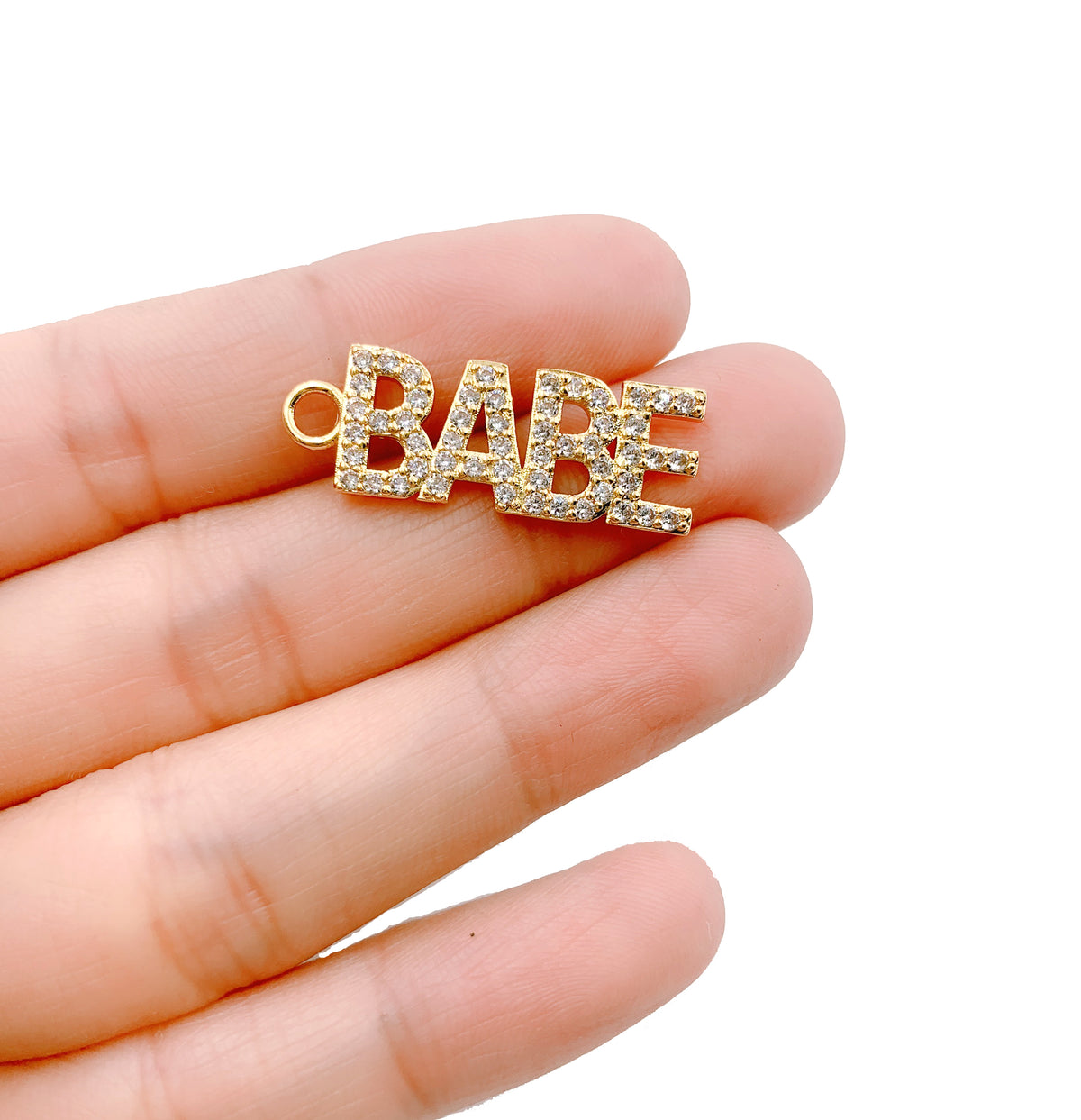 Babe CZ Micro Pave Charm Pendant, Gold Babe Charm, Couple Charm, Charm Bracelet, Charm Necklace, Cubic Zirconia, 29x10mm, CP1043