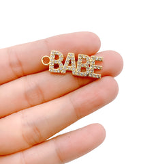 Babe CZ Micro Pave Charm Pendant, Gold Babe Charm, Couple Charm, Charm Bracelet, Charm Necklace, Cubic Zirconia, 29x10mm, CP1043