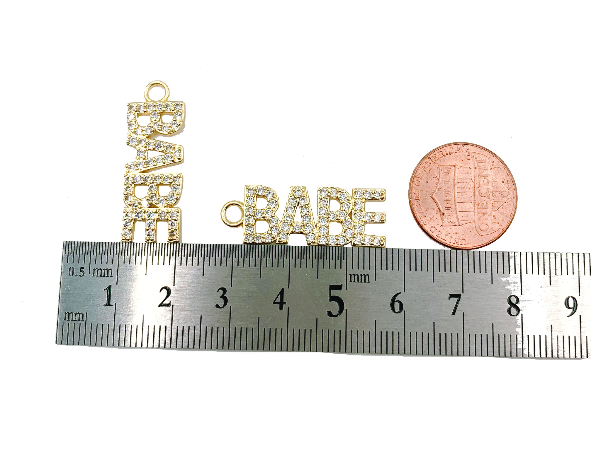 Babe CZ Micro Pave Charm Pendant, Gold Babe Charm, Couple Charm, Charm Bracelet, Charm Necklace, Cubic Zirconia, 29x10mm, CP1043