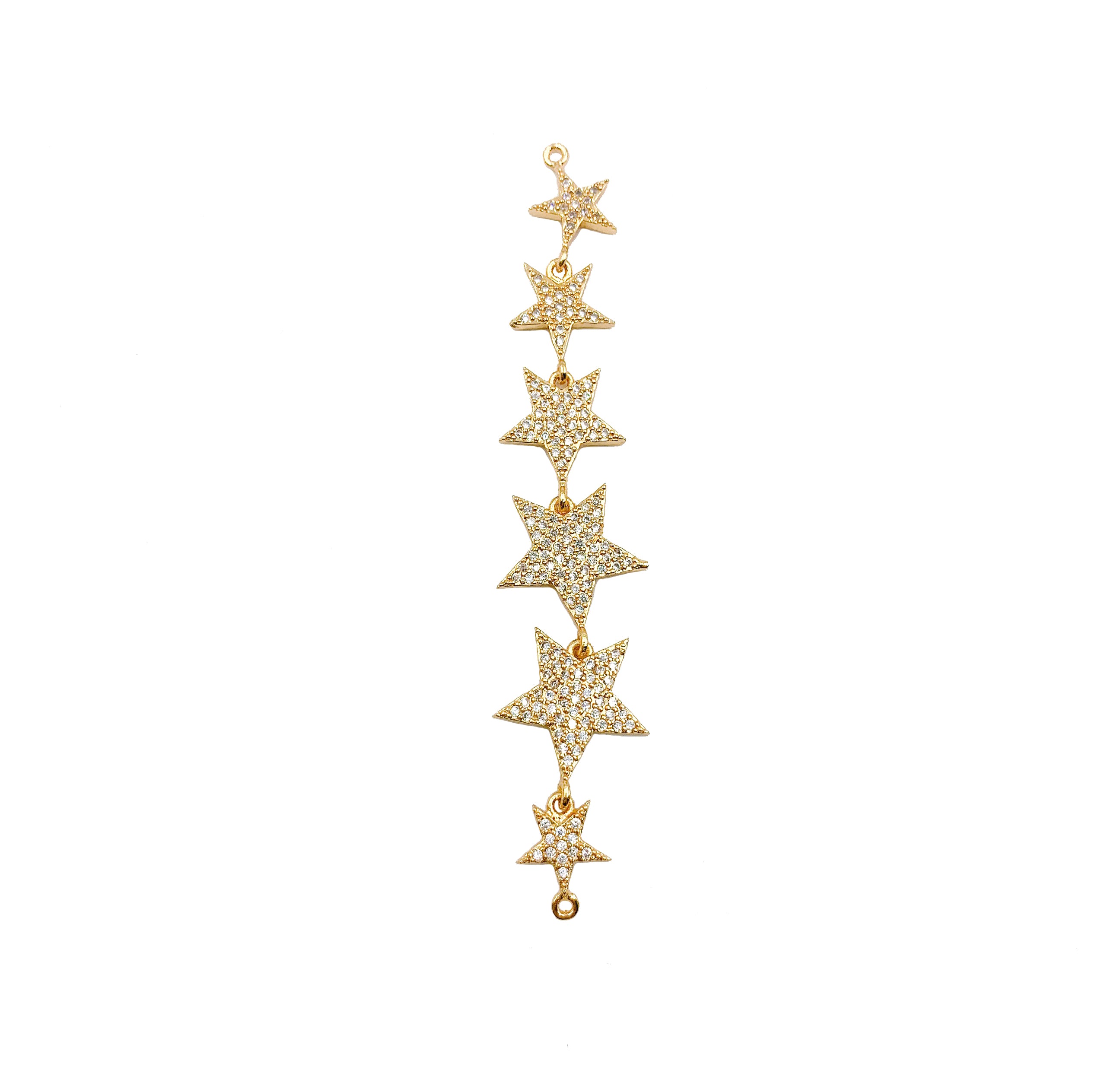 6 Stars Link Connector, 18K Gold Filled Star CZ Micro Pave Charm Pendant, Star Charm, Shooting Star Pendant, Cubic Zirconia, 80x15mm, CP1046