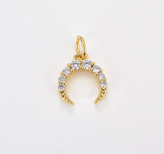 18K Gold Dainty Crescent Moon, CZ Micro Pave Moon Charm Pendant, Gold Crescent Moon Charm, CZ Pave Horn Findings, 14x10mm, CP1050