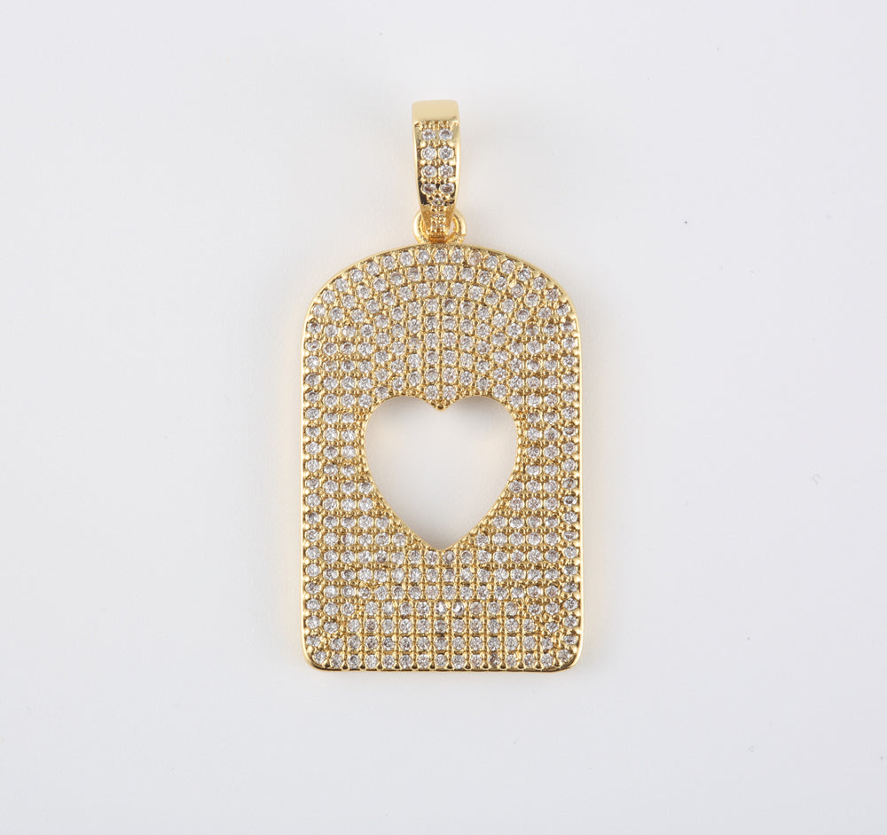 24K Gold Filled Large Heart Charm Pendant CZ Micro Pave, Gold Heart Charm, Heart Pendant, Love Necklace, Cubic Heart Charm, 32x19mm, CP1051