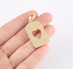 24K Gold Filled Large Heart Charm Pendant CZ Micro Pave, Gold Heart Charm, Heart Pendant, Love Necklace, Cubic Heart Charm, 32x19mm, CP1051