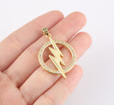 Lightning Bolt Charm Pendant, 18K Gold CZ Micro Pave Bolt Pendant, Lightning Bolt Charm, Lightning Bolt, Charm, 34x25mm, CP1052