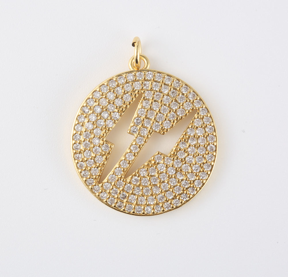 24K Gold Filled Lightning CZ Micro Pave Charm Pendant, Lightning Bolt Charm, Lightning Bolt, Lightning Necklace, Cubic Zirconia, Charm, CP1054