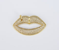 Lips CZ Micro Pave Charm Pendant, Lips Charm, Lips Pendant, Lips Necklace, Cubic Zirconia, Charm, Pendant, 34x21mm, CP1055