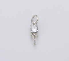 CZ Pendant Clasp Pearl Bail Eye Pins, CZ Micro Pave Bail with Pin, Peg Bail Eye Pin Cap for Half Drilled Pearls, 11x4mm, CP1059