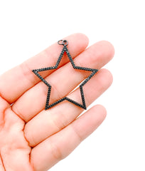 Black CZ Hollow Star CZ Micro Pave Charm Pendant, Black Star, Star Charm, Star Pendant, Star Necklace, Cubic Zirconia, 41mm, CP1062