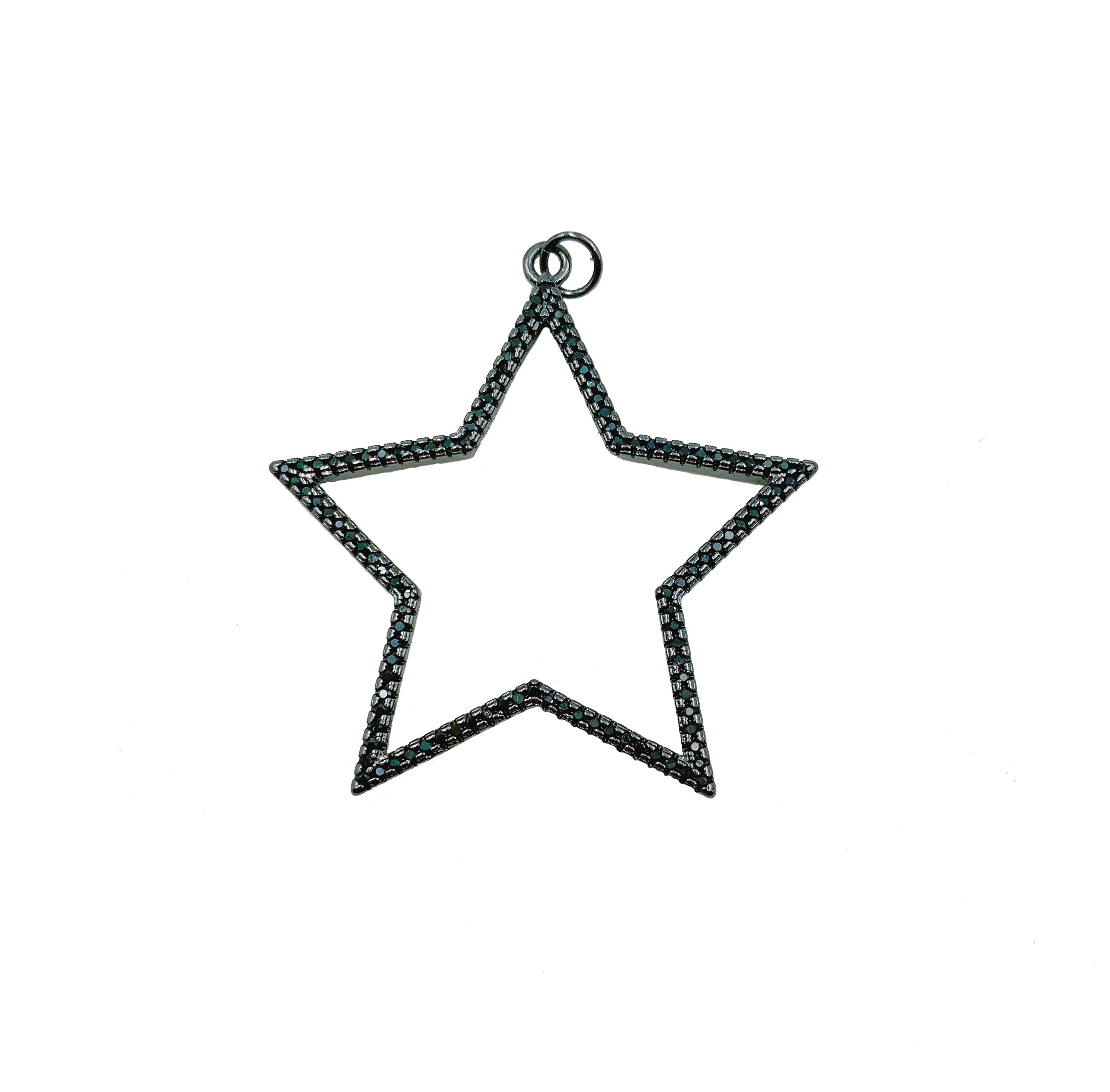 Black CZ Hollow Star CZ Micro Pave Charm Pendant, Black Star, Star Charm, Star Pendant, Star Necklace, Cubic Zirconia, 41mm, CP1062