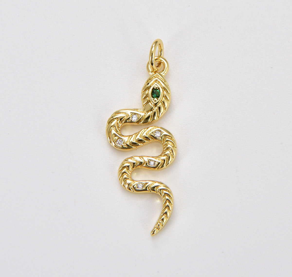 18K Gold Micro Pave Snake Charm, Cubic Zirconia Snake Pendant Charm, Gold Charm, For DIY Jewelry 29x10mm, CP1065