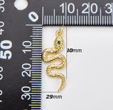 18K Gold Micro Pave Snake Charm, Cubic Zirconia Snake Pendant Charm, Gold Charm, For DIY Jewelry 29x10mm, CP1065