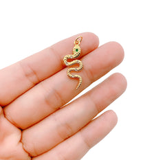 18K Gold Micro Pave Snake Charm, Cubic Zirconia Snake Pendant Charm, Gold Charm, For DIY Jewelry 29x10mm, CP1065