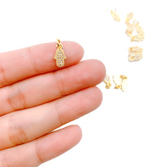 Hamsa Hand CZ Micro Pave Charm Pendant, Gold Hamsa Hand, Protective, Hamsa Charm, Hamsa Necklace, Cubic Zirconia, 12x6mm, CP1067