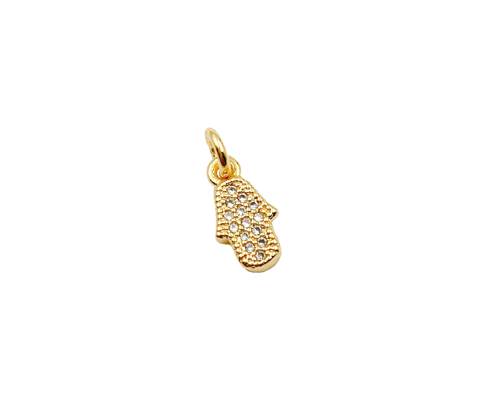 Hamsa Hand CZ Micro Pave Charm Pendant, Gold Hamsa Hand, Protective, Hamsa Charm, Hamsa Necklace, Cubic Zirconia, 12x6mm, CP1067