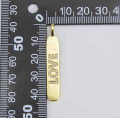 Micro Pave Love Word Charm Rectangle in 18K Gold Drop Pendant for Necklace Bracelet Earring Component, 44x7mm, CP1071