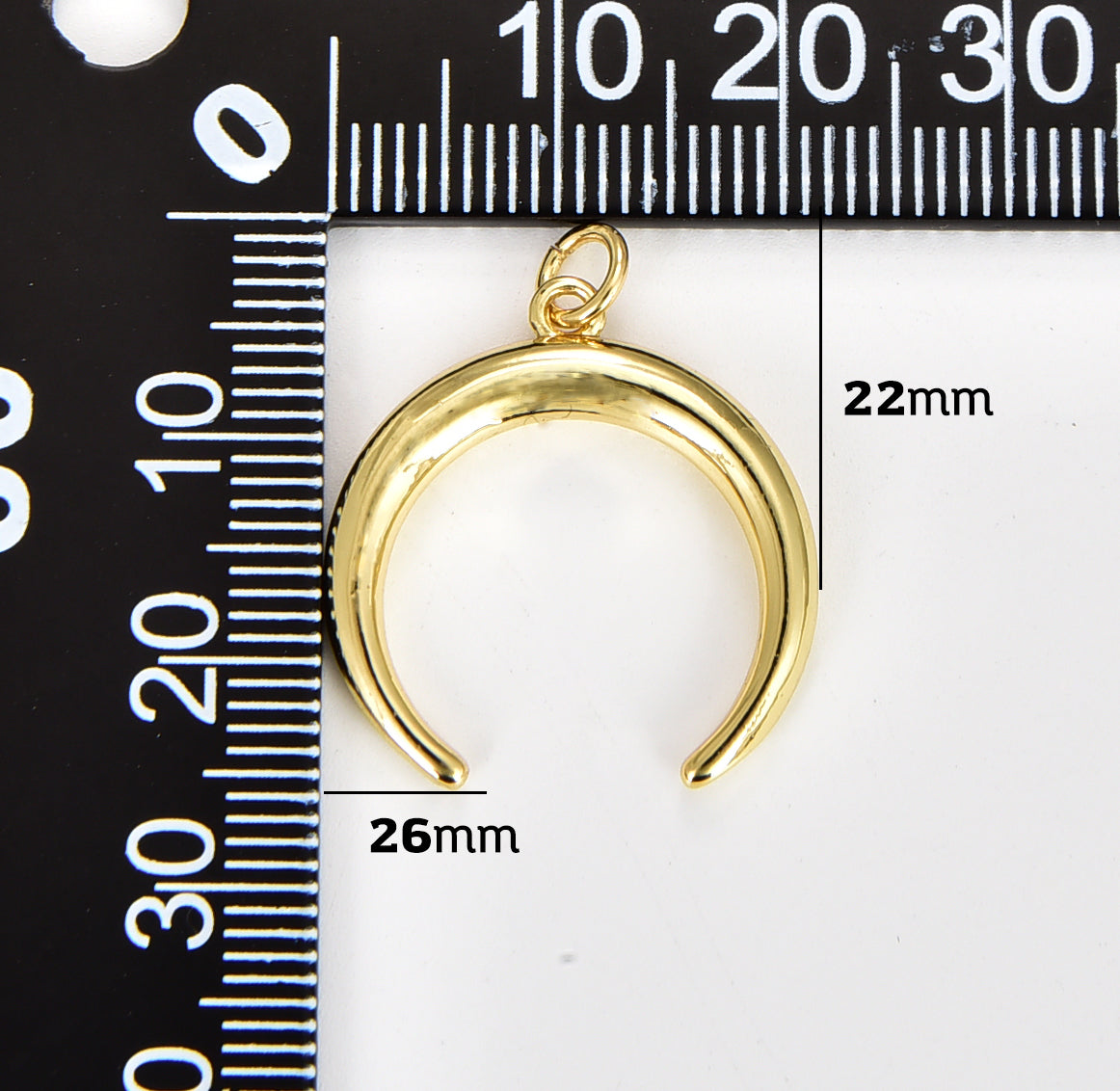 Gold Crescent Moon Horn Pendant, C Shape Wish Moon Charm, Half Moon, Eclipse, Tusk, Celestial Jewelry 18K Gold Charm, 26x22mm, CP1073