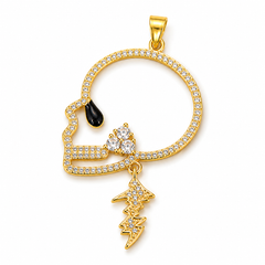 Gold Filled CZ Skull Face Outline Pendant, Lightning Bolt Drop Charm, Pave Crystal Gothic Skull Necklace Bracelet DIY Jewelry Finding CP1074