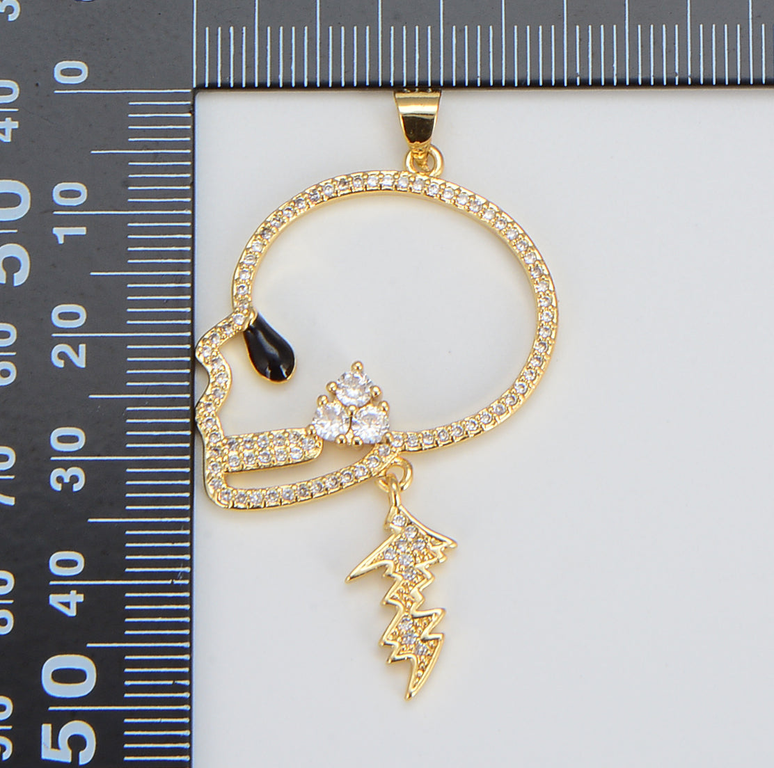 22K Gold Filled Skull Head Charm Pendant, Hip Hop Necklace, Skull Charm Pendant, Skull Head Cubic Zirconia, Jewelry for Him 34x26mm, CP1074