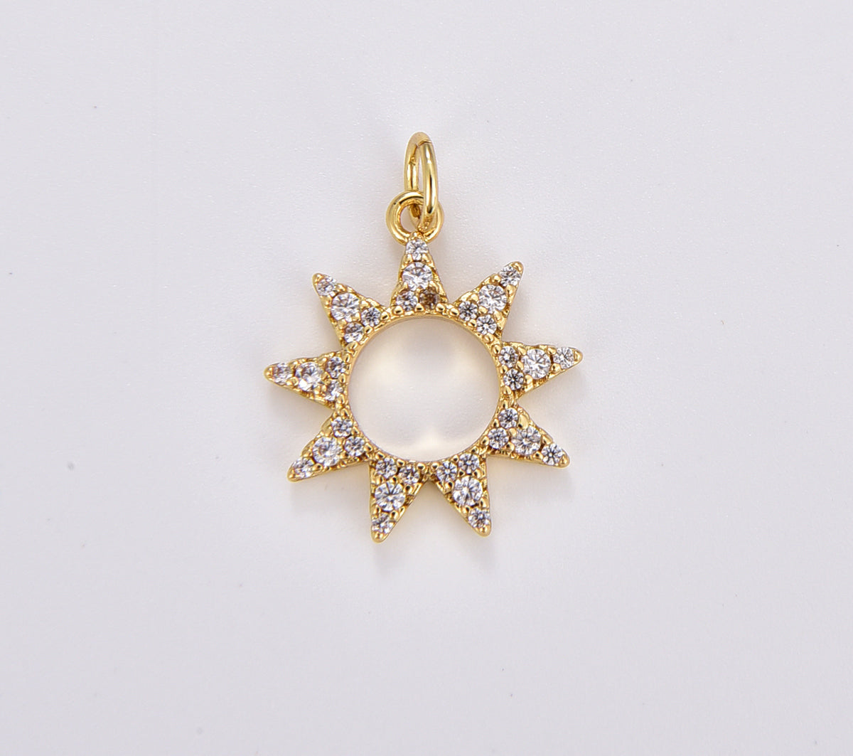 Sun CZ Micro Pave Charm Pendant, Sunburst Charm, Sun Charm, Sun Pendant, Sun Necklace, Cubic Zirconia Charm, 16x20mm, CP1076