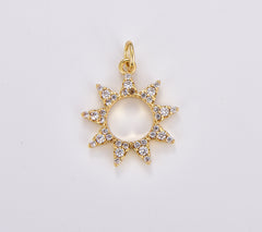 Sun CZ Micro Pave Charm Pendant, Sunburst Charm, Sun Charm, Sun Pendant, Sun Necklace, Cubic Zirconia Charm, 16x20mm, CP1076